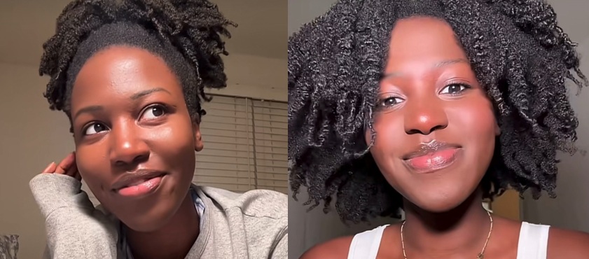 Aisha Marie Noelle, a Black female content creator, smiling and singing in a TikTok video celebrating 110K followers