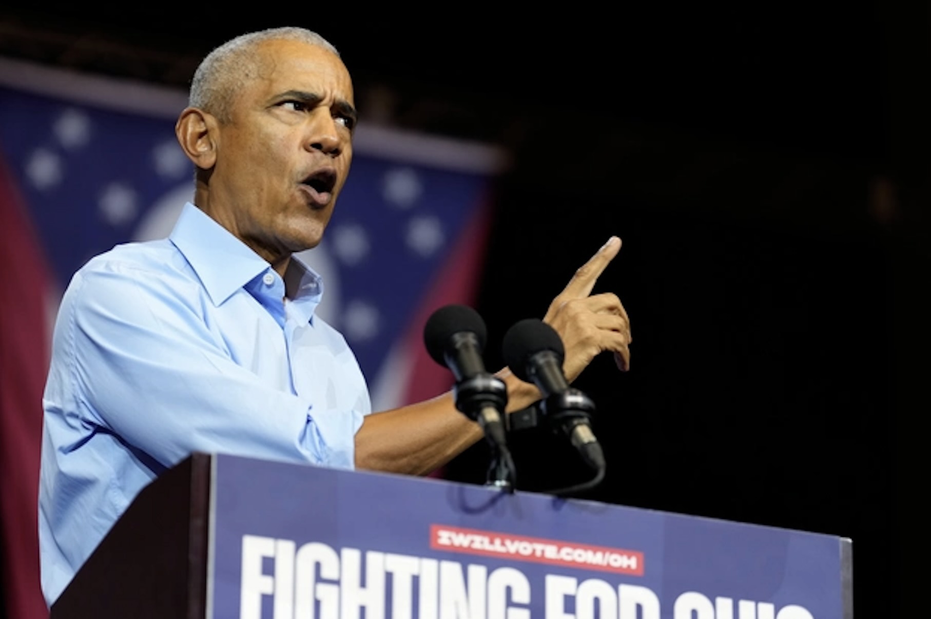 Former President Barack Obama speaking at a campaign rally